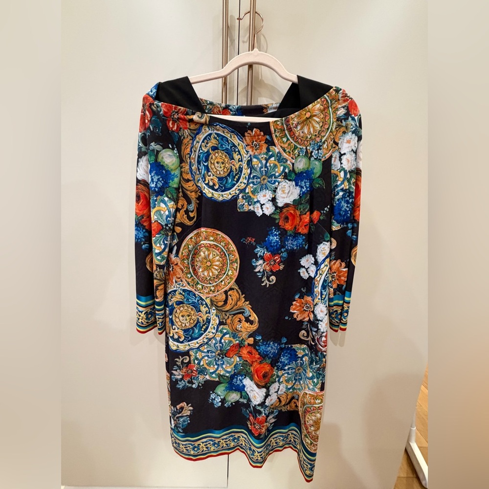 Muse Vibrant Baroque Floral Long Sleeve Dress